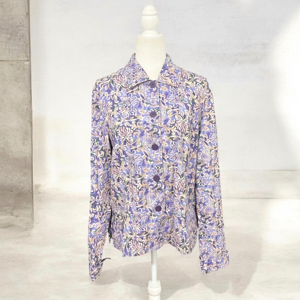 Coldwater Creek Button Front Jacket Medium Purple Linen Blend Boho Cottagecore